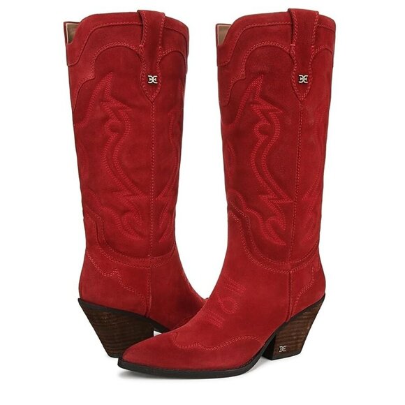 Sam Edelman James Western Boots Red Suede WIDE CALF 11 - Picture 2 of 4